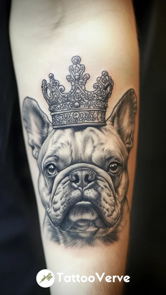 Bulldog Wearing Crown Tattoo
