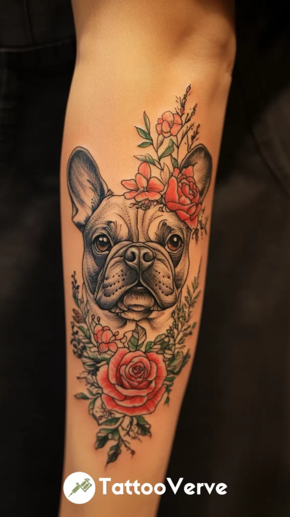 Bulldog with Floral Frame
