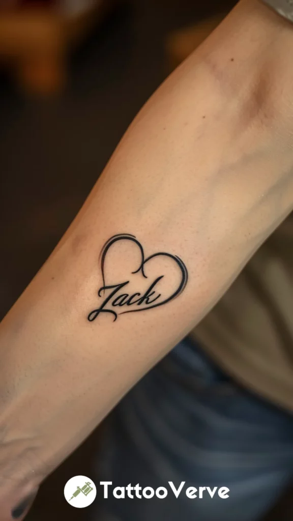 Cursive Dog Name Tattoo in Heart Shape