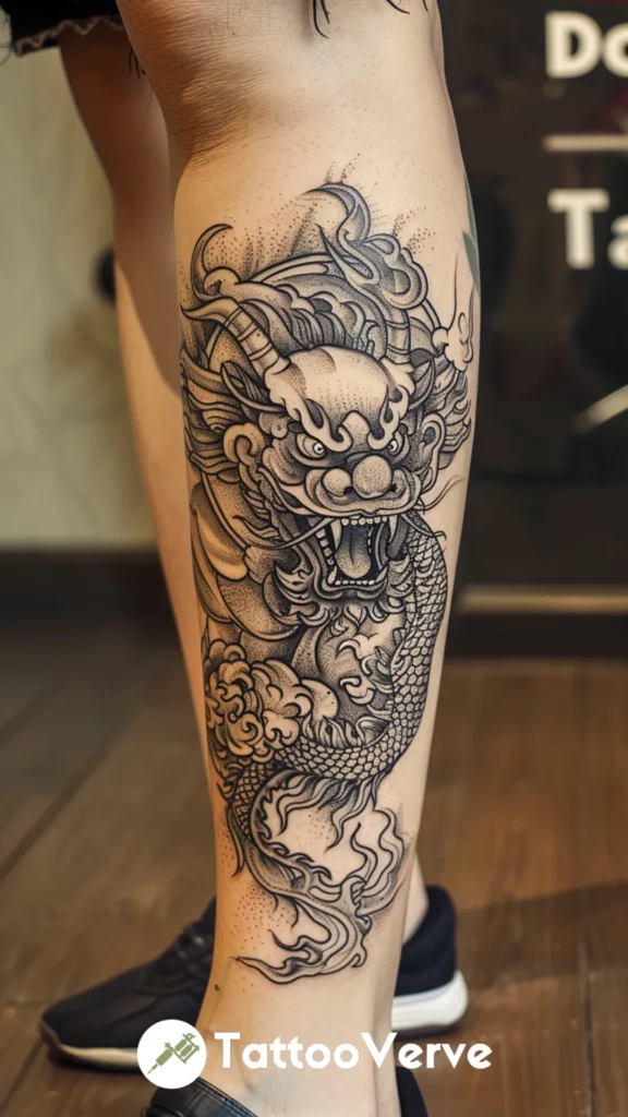 Dotwork Foo Dog Tattoo