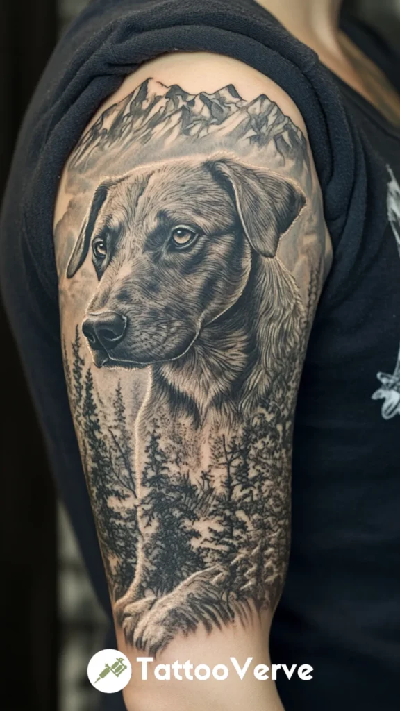 Majestic Dog Portrait with Nature Elements