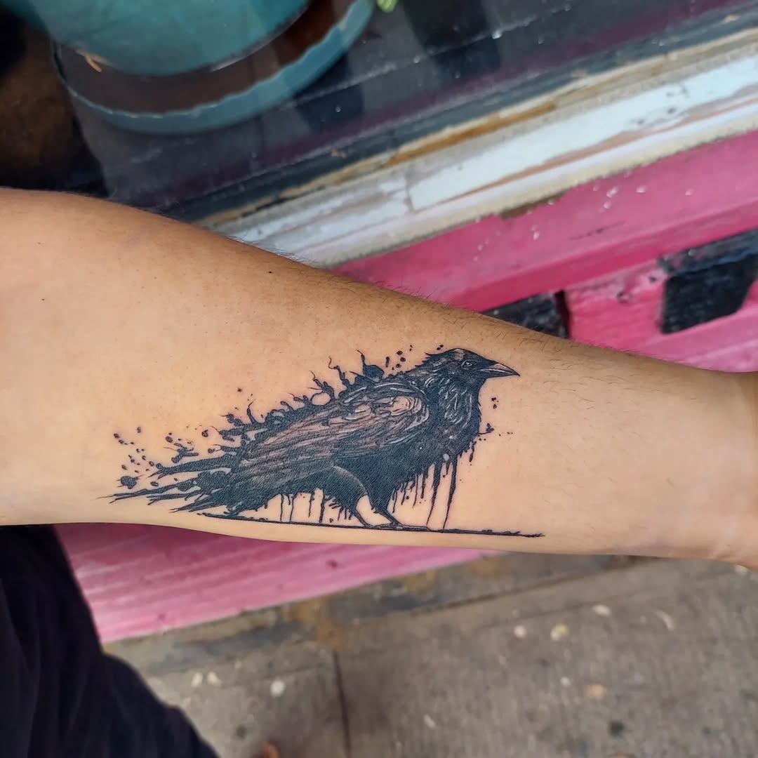 Splattered Ink Crows Best Crow Tattoo Ideas – Tattoo Verve